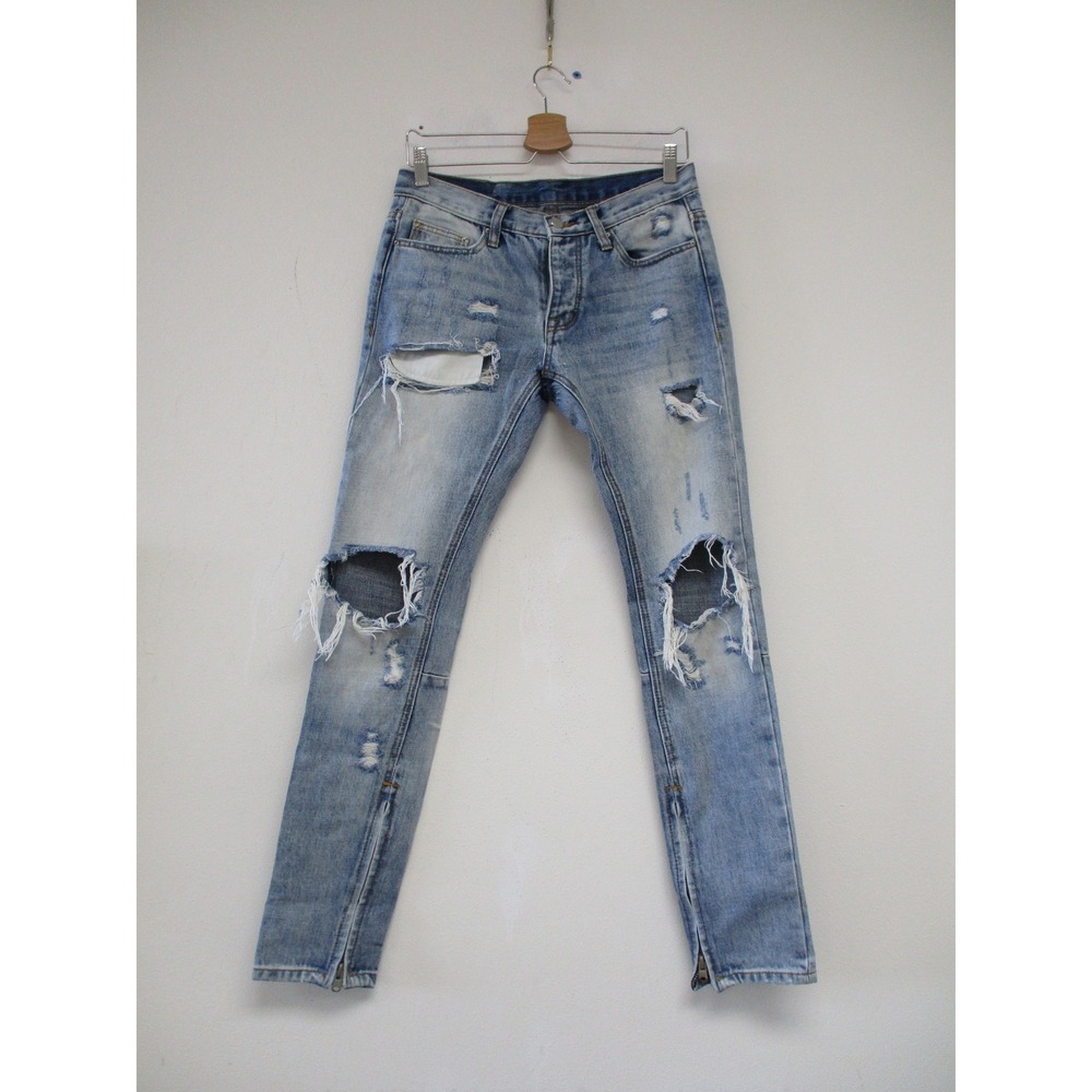 mnml Jeans Men 29 Blue Distressed Slim Fit Ankle Zipper Streetwear Utility Denim